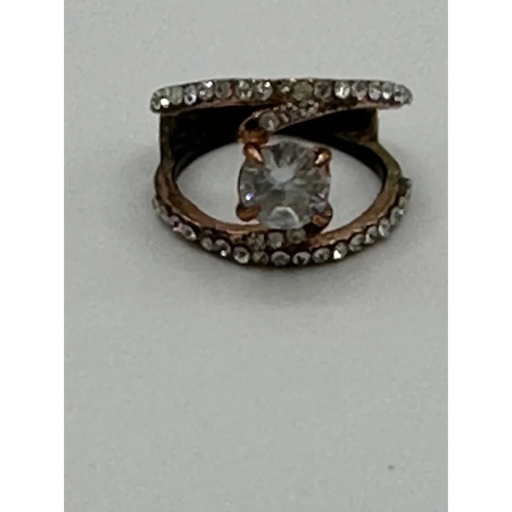 Set of 3 Fashion Rings Rose Gold Gunmetal Tone Crystal Solitaire Bypass Rings
